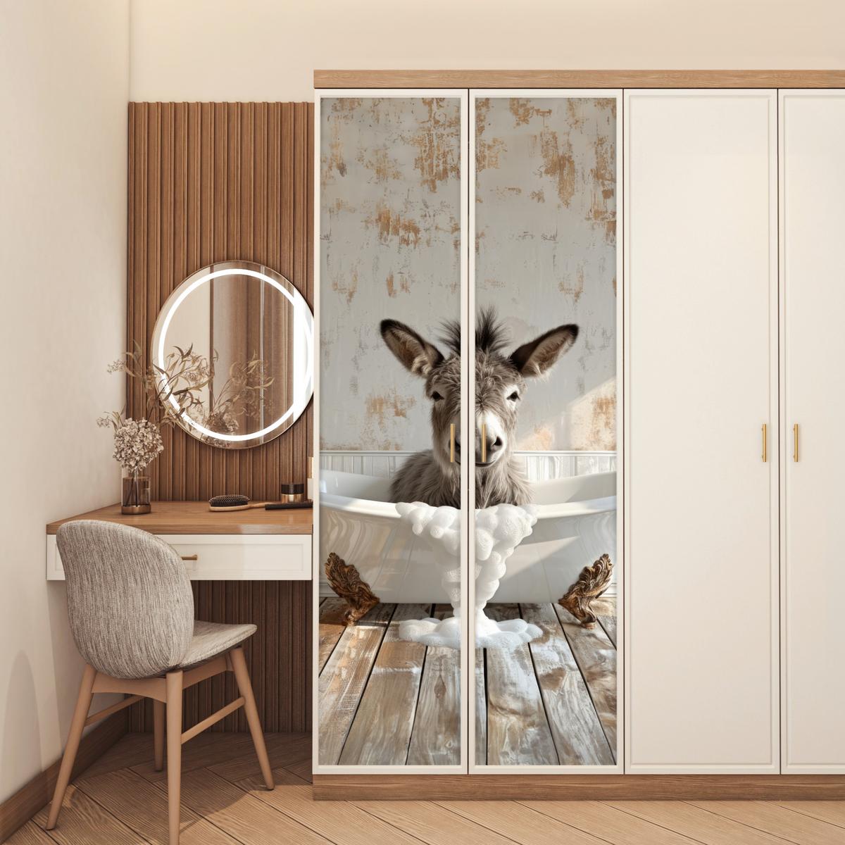 TÜRAUFKLEBER Esel - Tier - Vintage - Badewanne Room Decor 85x205 cm - Türtapete - Eichefarben, Kunststoff (85/0.1/205cm) - MuchoWow