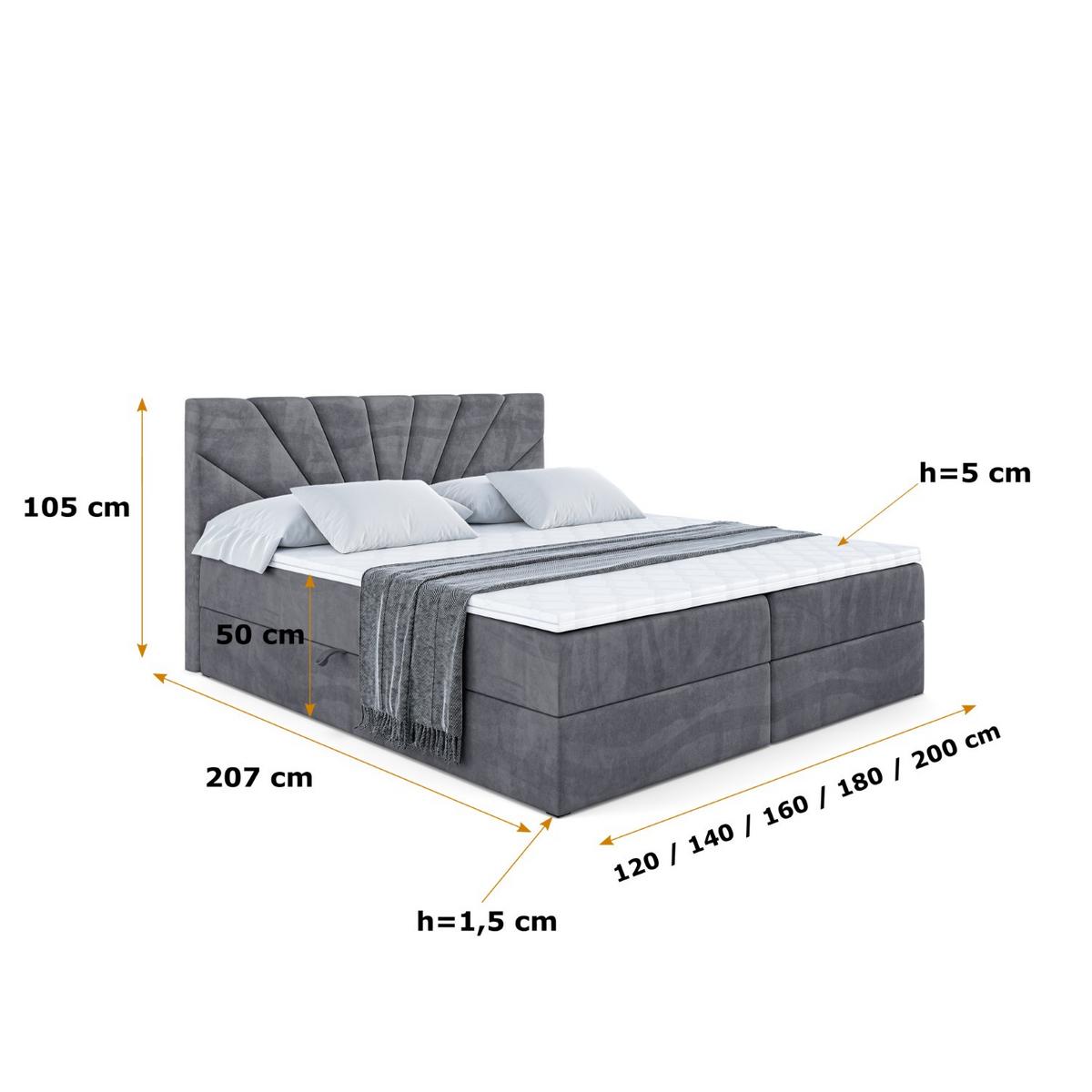 BOXBETT mit Matratze H3 und Lattenrost - MILTIO - 140x200 cm Dunkelgrau - Dunkelgrau, Holzwerkstoff (140/200cm) - ALTDECOR