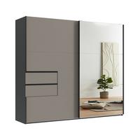 SCHWEBETÜRENSCHRANK 2-türig B250/H216/T65 cm, Korpus Grafit, Türen & Schubladen Sandgrau / Spiegel, Kleiderschrank inkl. Vollausstattung / 22053 - Sandfarben/Bordeaux, Holzwerkstoff/Metall (250/216/65cm) - luma-home