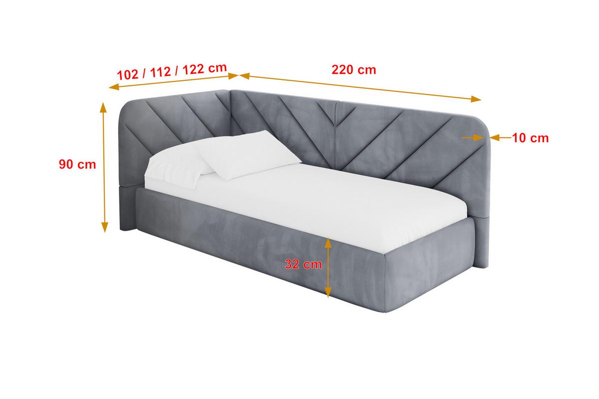 EINZELLBETT Jugendbett mit Bettkasten und Matratze H3/H4, Rechts - FIKY 90x200 Grau - Blaugrau, Holzwerkstoff/Textil (90/200cm) - ALTDECOR