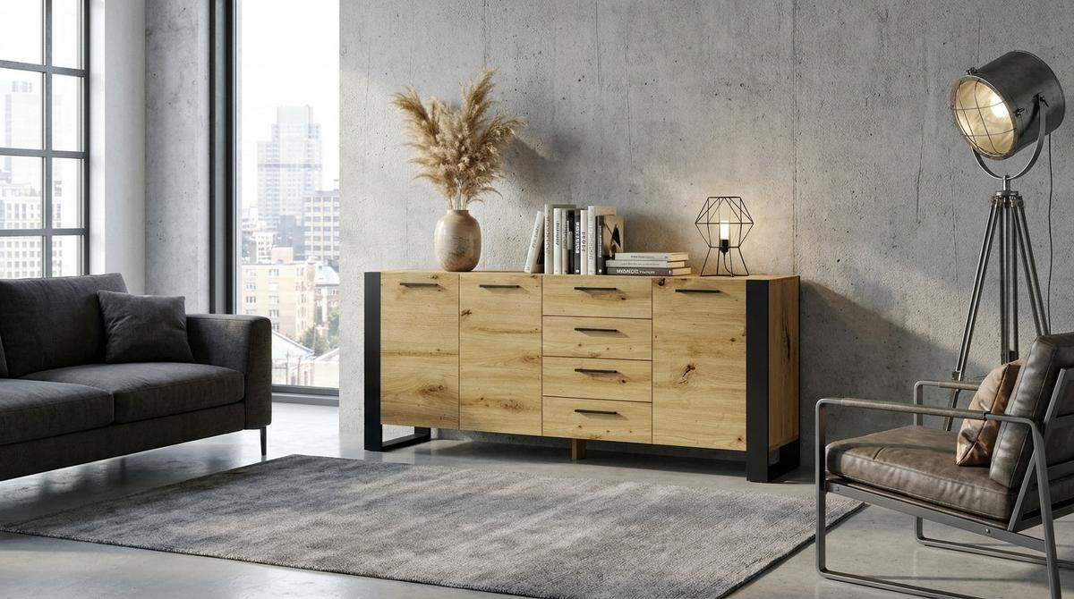 SIDEBOARD Nouka Holz und Schwarz - Braun, Holzwerkstoff (197/87/45cm) - Petits-meubles