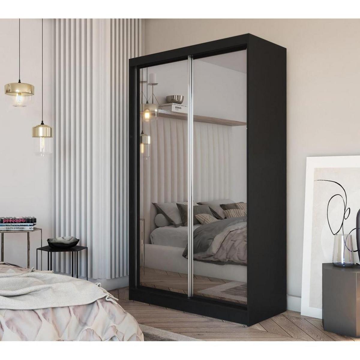 SCHWEBETÜRENSCHRANK Debra 150/216/61 schwarz mit Spiegel - Schwarz, Holzwerkstoff (150/216/61cm) - Beautysofa