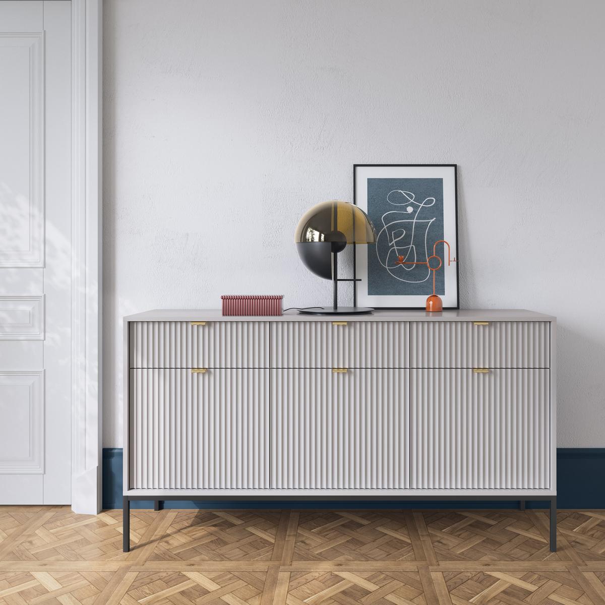 SIDEBOARD STELLARE 154/83/39 cm mit 3 Schubladen 3 Türen Grau - Grau, Holzwerkstoff (154/83/39cm) - MASSENO