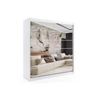 KLEIDERSCHRANK mit Spiegel-Schiebetüren und Aluminium-Leisten, LED-Beleuchtung - FLORA - 200 cm Weiß - Weiß, Holzwerkstoff (200/216/61cm) - ALTDECOR
