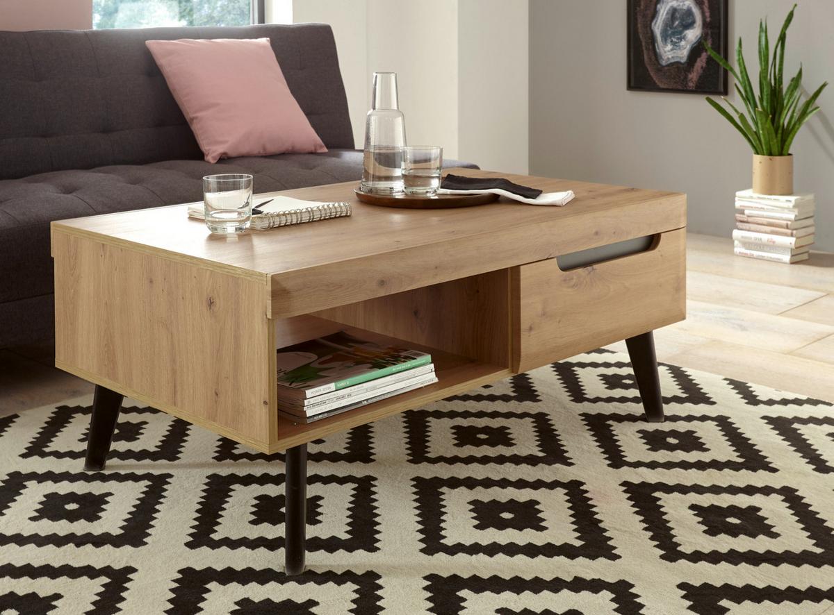 COUCHTISCH Artisan Eiche schwarz, Beistelltisch skandinavisch, 107 x 67 cm - Schwarz/Eiche Artisan, Holzwerkstoff (107/67/46cm) - Furn.Design