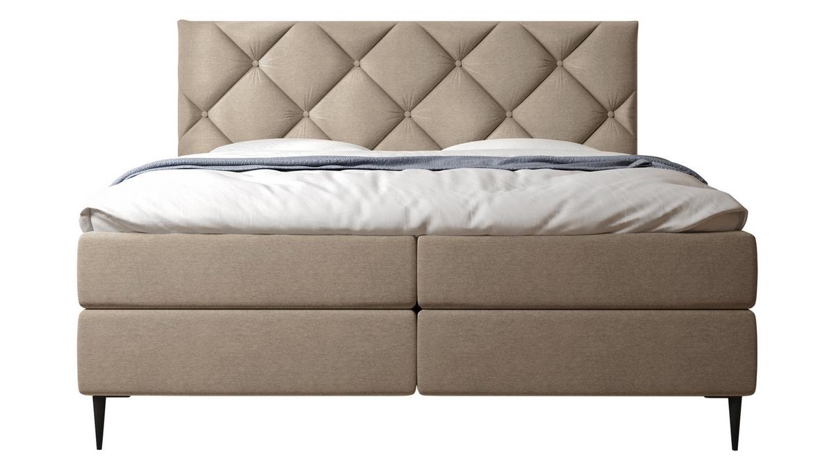 BOXBETT Letra - H3 - Hellbraun/Chromfarben, Holz/Textil (180/200cm) - MIRJAN24