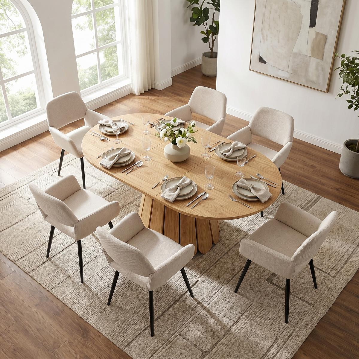 ESSTISCH-SET 1+6, ausziehbarer Tisch mit 6 Esszimmerstühlen - Schwarz/Naturfarben, Holzwerkstoff (118/76/118cm) - Urban Meuble