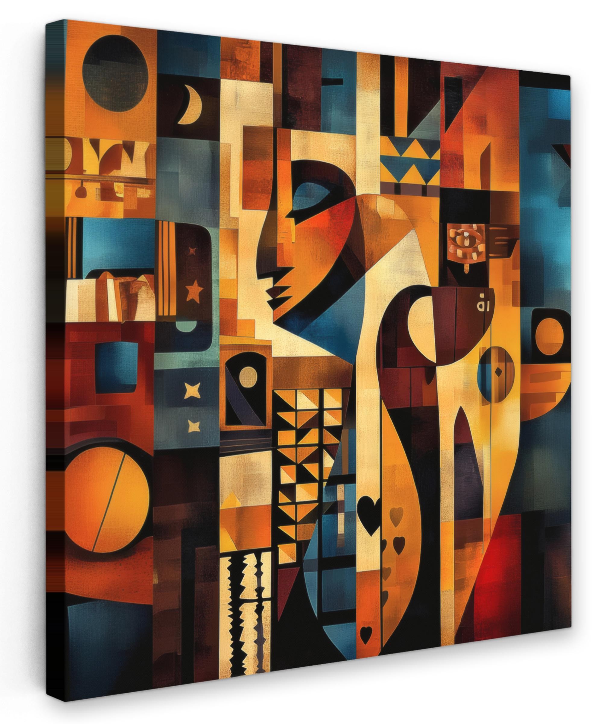 LEINWANDBILD Figuren - Abstrakt - Symbole Wandbild Wohnzimmer 50x50 cm - Terracotta, Textil (50/50cm) - MuchoWow