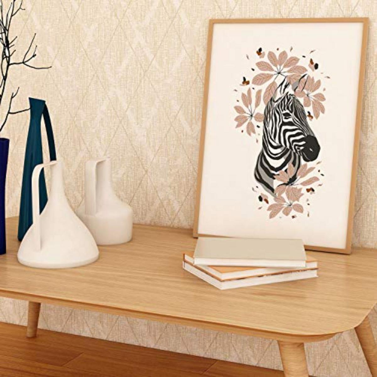POSTER Set mit 4 GiraffenzebraKlinge, Blumen und Pflanzen aus dem Dschungel A4 Schwarzer Rahmen - Schwarz, Papier (29.7/3cm) - Nacnic