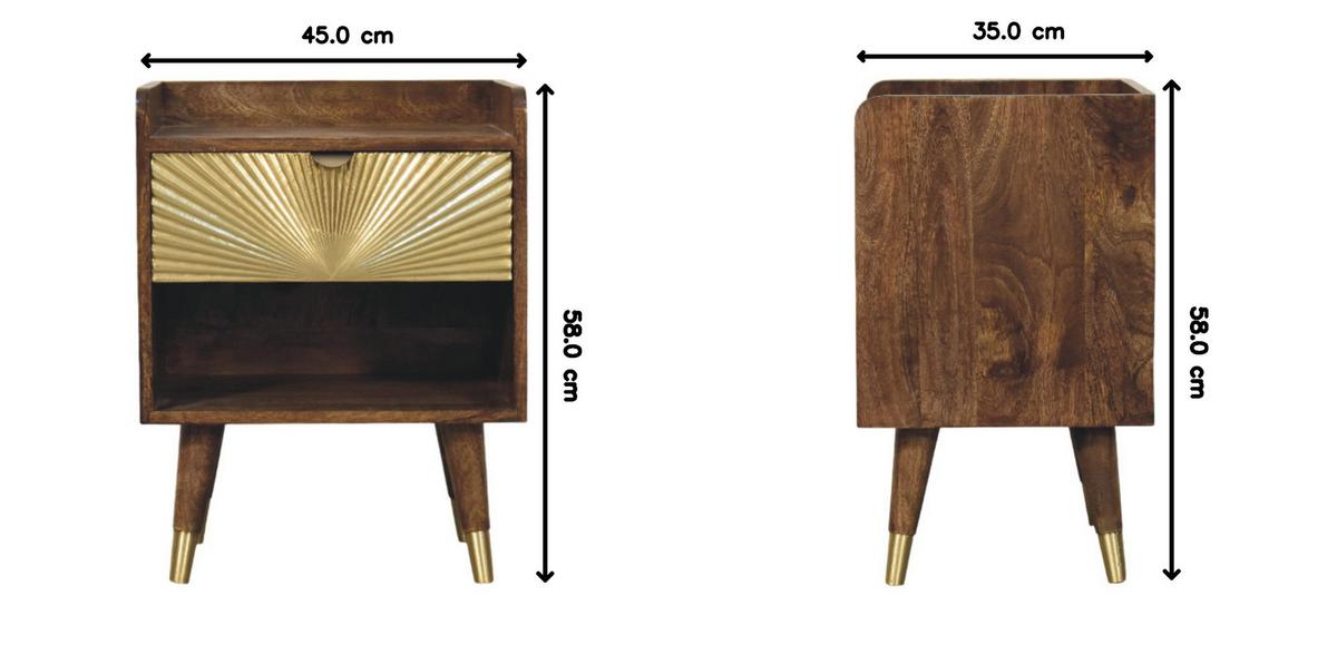 NACHTTISCH Sunburst-Messing-Intarsien - Dunkelbraun/Messingfarben, Holz/Metall (45/58/35cm) - Artisan Furniture