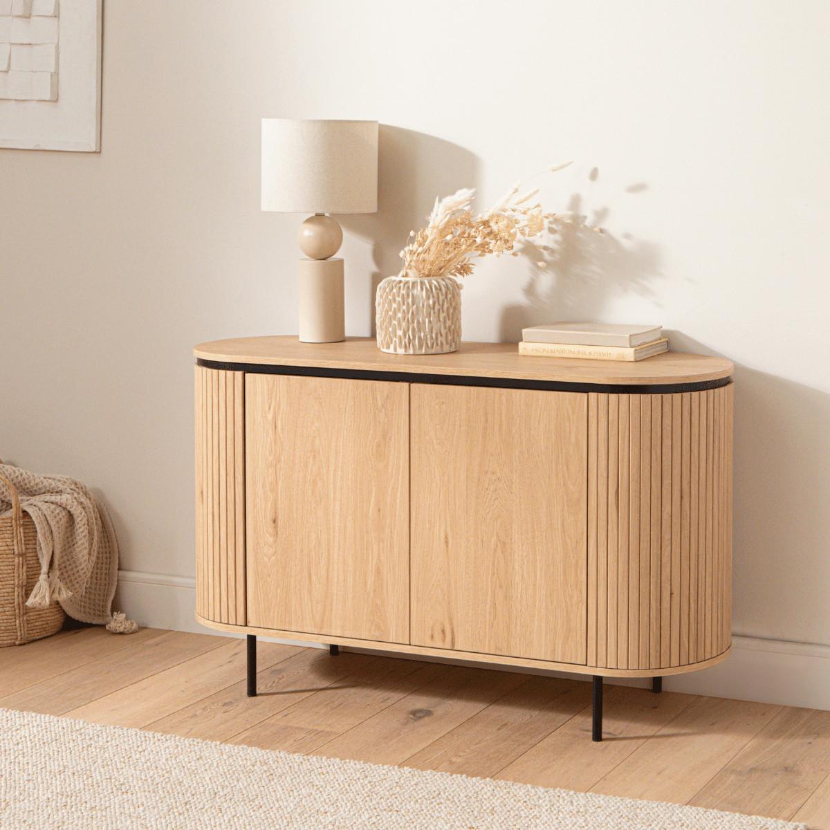 SIDEBOARD mit 2 Türen und seitlichem Rillen-Effekt malaga 40/72/120 cm - Eschefarben, Holzwerkstoff (46/72/40cm) - Calicosy