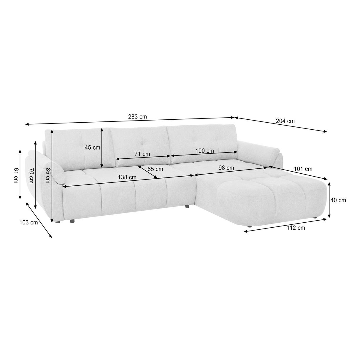 ECKSOFA Massimo, universelle Eckschlafsofa 280 cm mit Schlaffunktion und Bettkasten, Beige - Beige, Textil (283/204cm) - Beautysofa