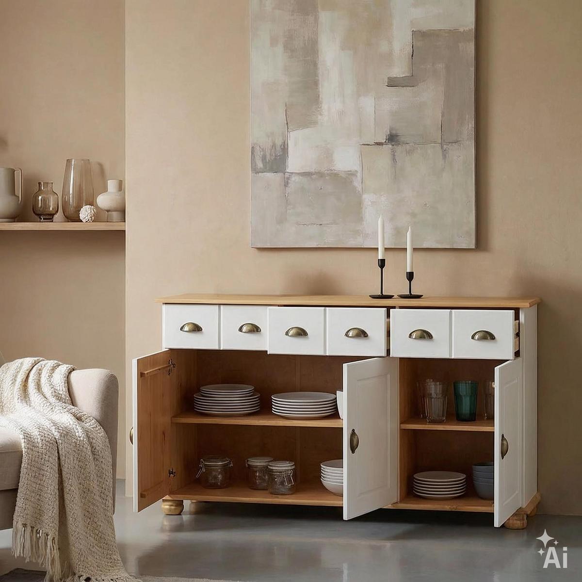 APOTHEKERKOMMODE COLMAR weiß/braun - Weiß/Braun, Holz (134/80/39cm) - IDIMEX
