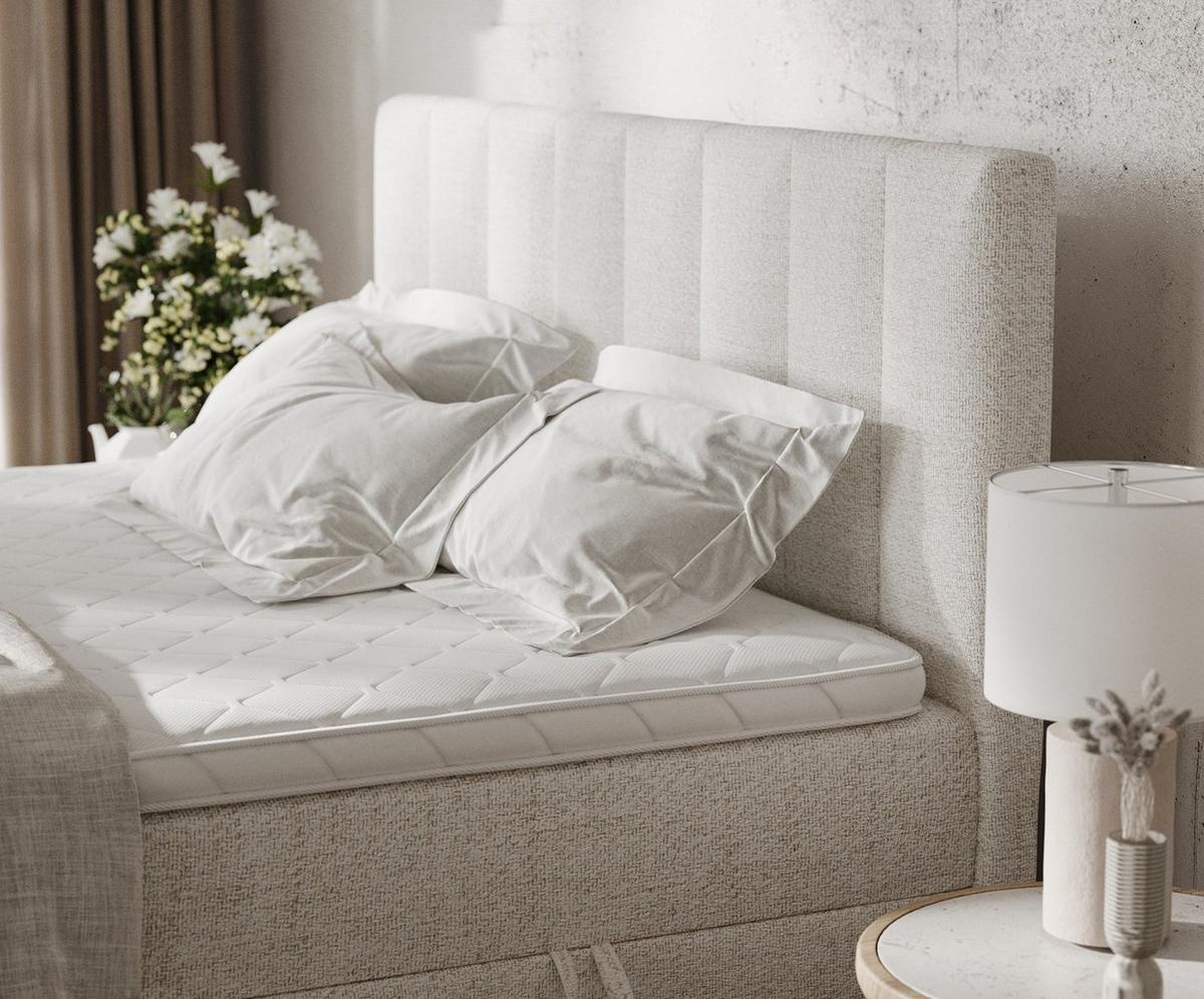 BOXBETT Bari 140/200 cm Creme im Neve Stoff - Creme, Holz/Holzwerkstoff (140/200cm) - AltaBeds