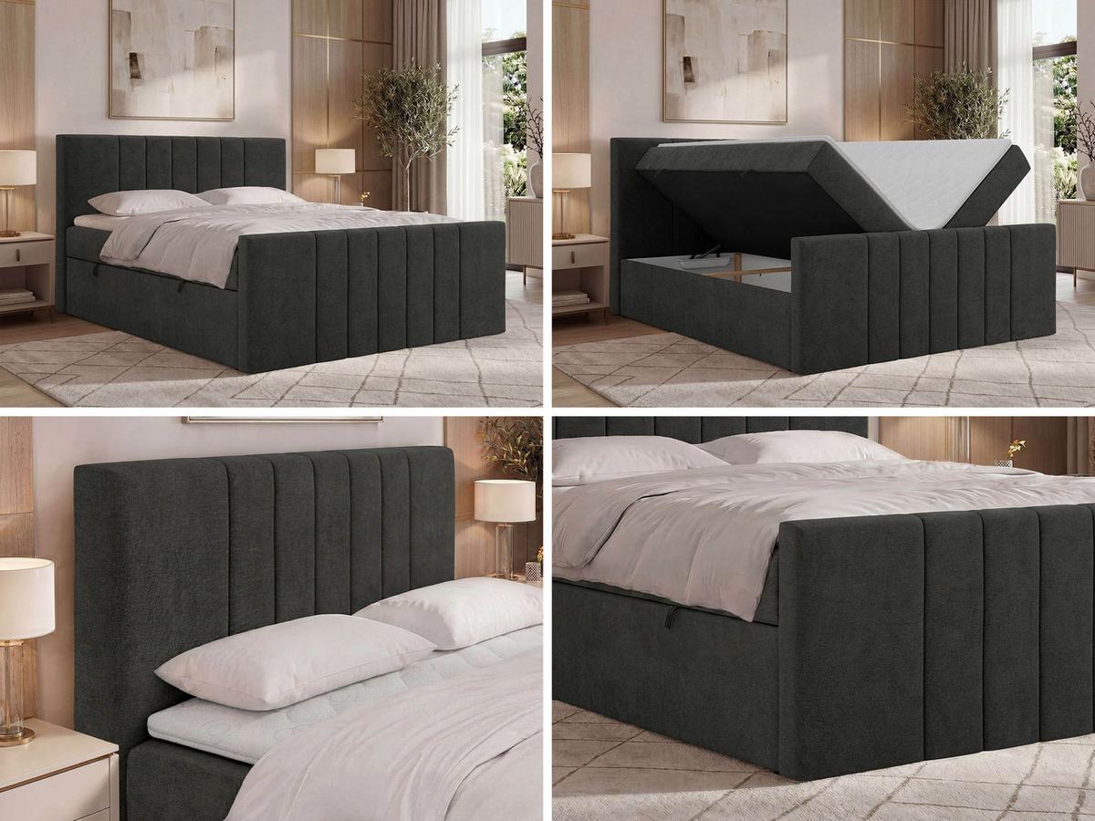 BOXBETT INERO DUO 200/200 - Dunkelgrau Stukture - Topper T25 - H3 - Dunkelgrau/Schwarz, Kunststoff/Textil (200/200cm) - MKS