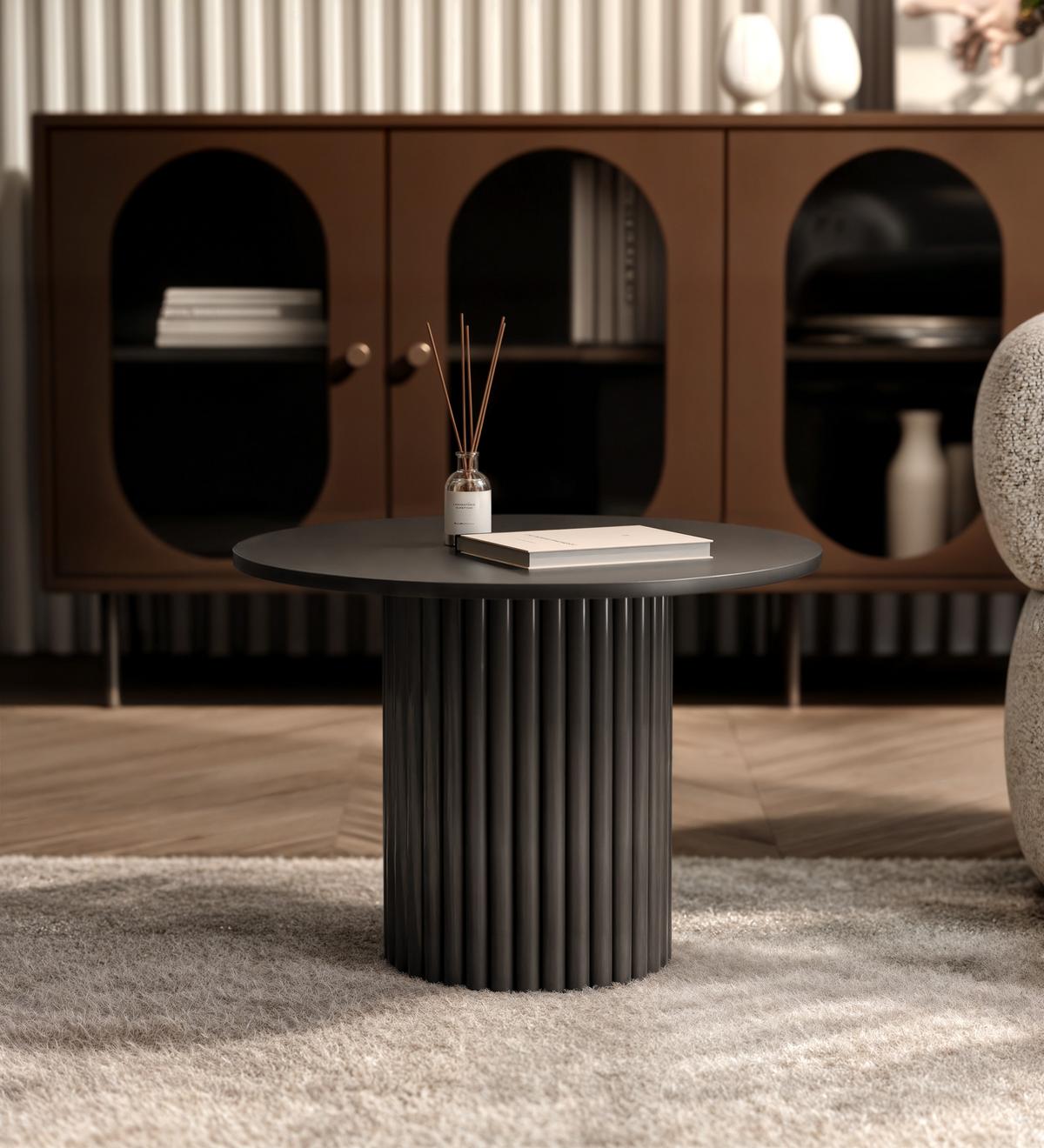 COUCHTISCH BARNEY mit geriffeltem Sockel, schwarz - Schwarz, Holzwerkstoff/Metall (60/60/38cm) - Idohome
