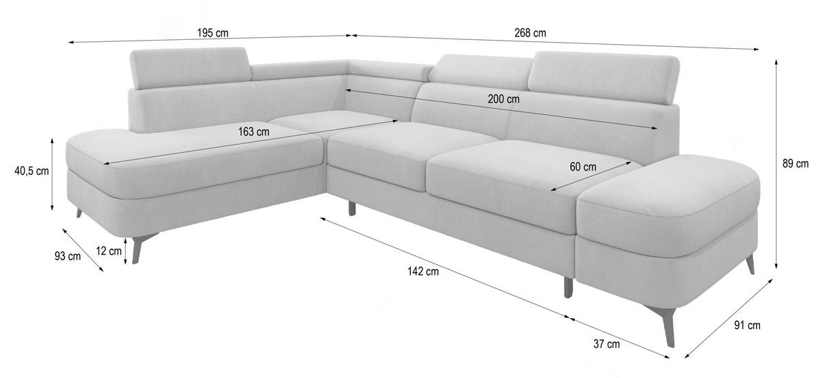 ECKSOFA AVISE MV L-S Creme Velours-Stoff mit Schlaffunktion - Creme, Holzwerkstoff/Textil (268/195cm) - MASSENO