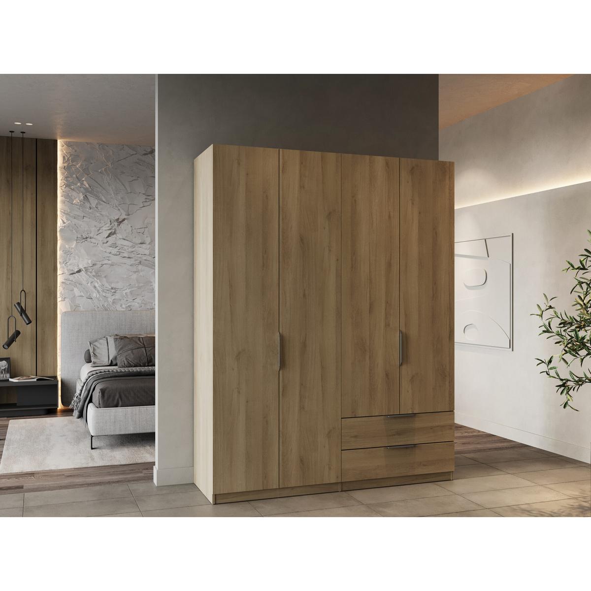 KLEIDERSCHRANK mit 4 Türen und 2 Schubladen Ghost - L157,3 cm - Sonoma Eiche, Holzwerkstoff (51.1/203/204.5cm) - Demeyere