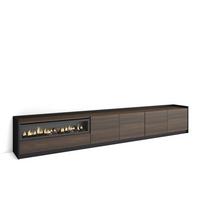 LOWBOARD, Dunkler Eiche und Schwarz, Elektrokamin, 310/37/50cm - Hellbraun, Holzwerkstoff (310/50/37cm) - Skraut Home
