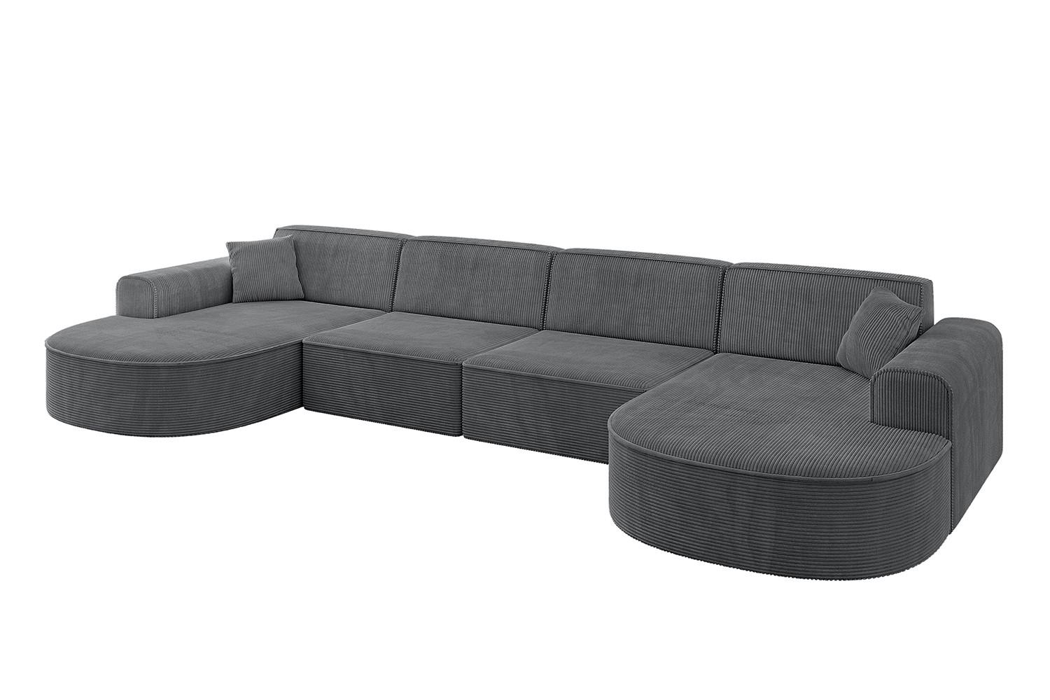 WOHNLANDSCHAFT MARI-U2 - 388x171x79 cm Dunkelgrau Cord - Dunkelgrau/Schwarz, Holzwerkstoff/Kunststoff (388/79/171cm) - ALTDECOR