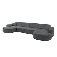 WOHNLANDSCHAFT MARI-U2 - 388x171x79 cm Dunkelgrau Cord - Dunkelgrau/Schwarz, Holzwerkstoff/Kunststoff (388/79/171cm) - ALTDECOR