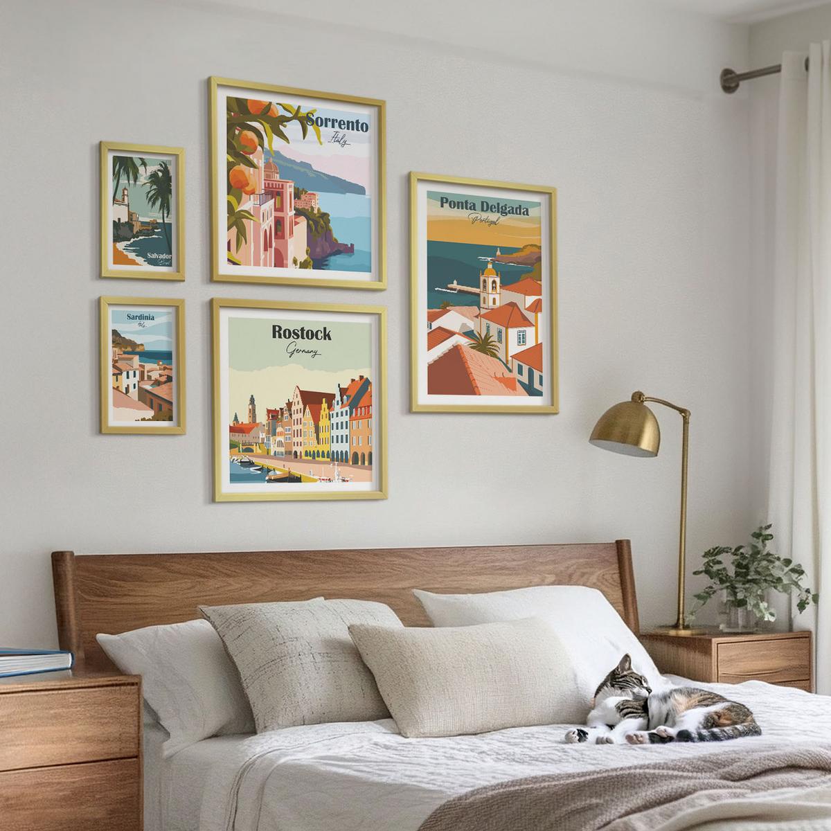 BILDER SET 5er Set - 50x50 cm & 20x30 cm & 40x60 cm Goldrahmen - Tropische Strände und Palmen - Goldfarben, Kunststoff (40/60cm) - TULUP