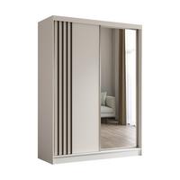 KLEIDERSCHRANK mit Spiegel-Schiebetüren und Aluminium-Leisten - NALLA - 160 cm Weiß+Weiß+Schwarz - Schwarz/Weiß, Holzwerkstoff (160/216/61cm) - ALTDECOR