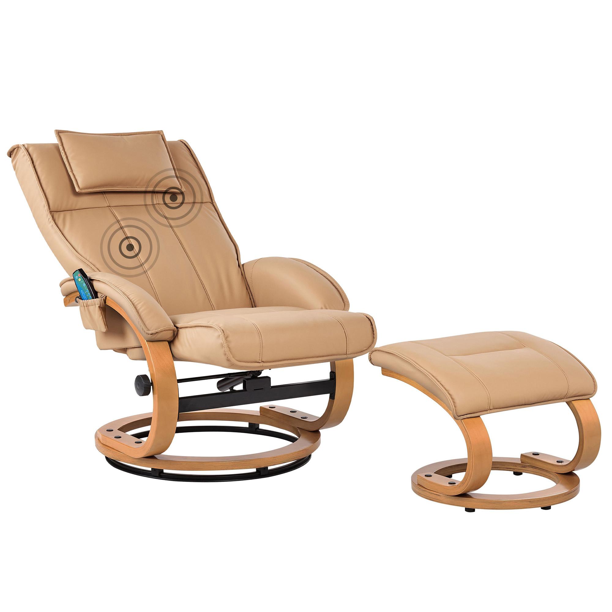 MASSAGESTUHL mit Fußstütze Kunstleder Hellbraun Majestic - Hellbraun, Kunststoff (68/98/82cm) - Beliani