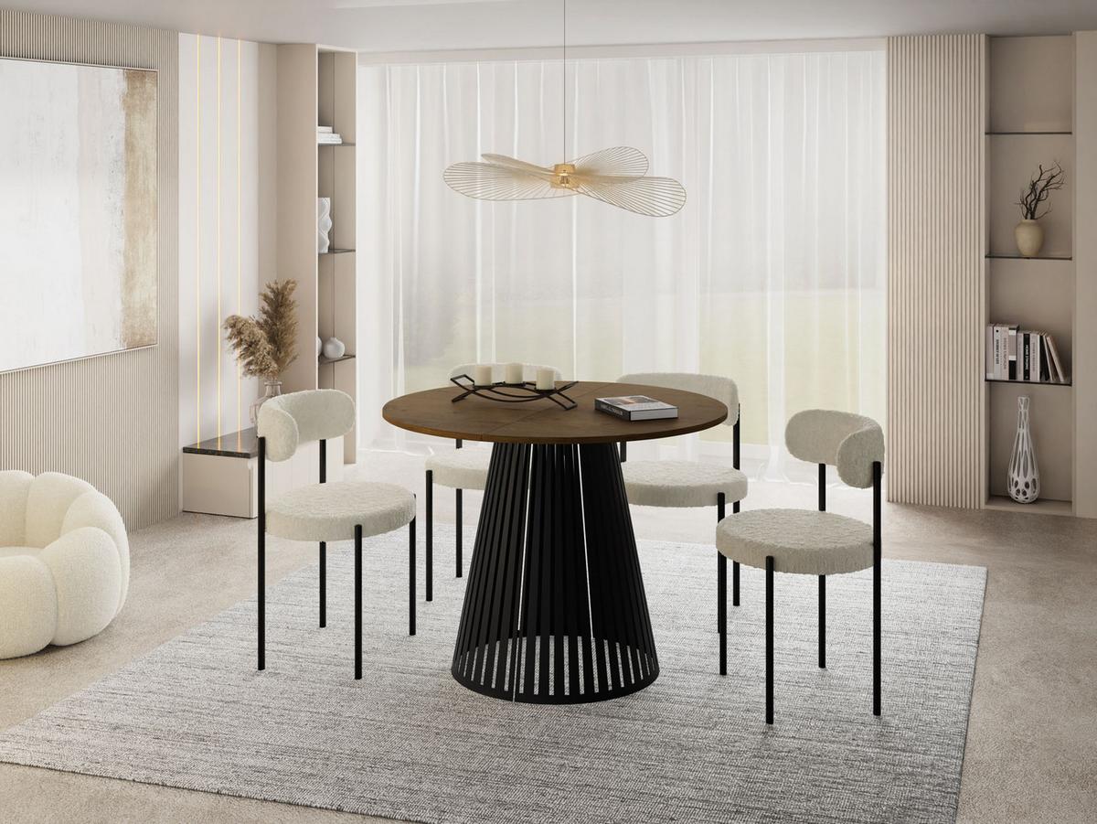 ESSTISCH Naro rund ausziehbar mit Schwarzem Lamellen-Metallgestell, Braun 100-180/100/76 cm - Alteiche/Schwarz, Holzwerkstoff/Metall (100/176/76cm) - WFL GROUP