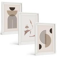BILDER SET 3er Set - 40x60 cm Weißer Rahmen - Abstrakte Formen und Gesicht - Weiß, Kunststoff (40/60cm) - TULUP
