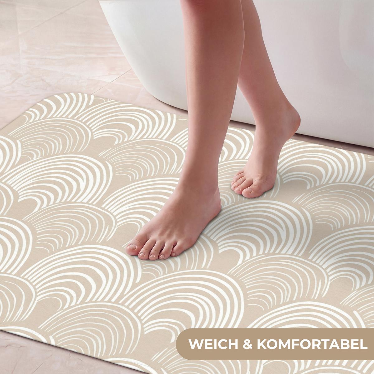BADEMATTE Wellen - Textur - Beige 120x60 cm - Kaschmir, Textil (120/60cm) - OnlyWow