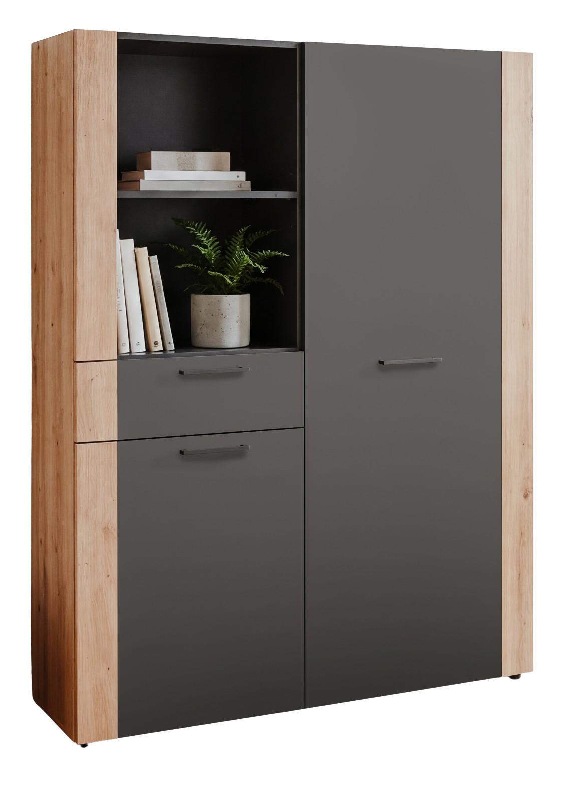 HIGHBOARD grau, Artisan Eiche 100 x 155 cm, Kommode mit viel Stauraum - Anthrazit/Schwarz, Holzwerkstoff/Kunststoff (100/155/34.5cm) - Furn.Design