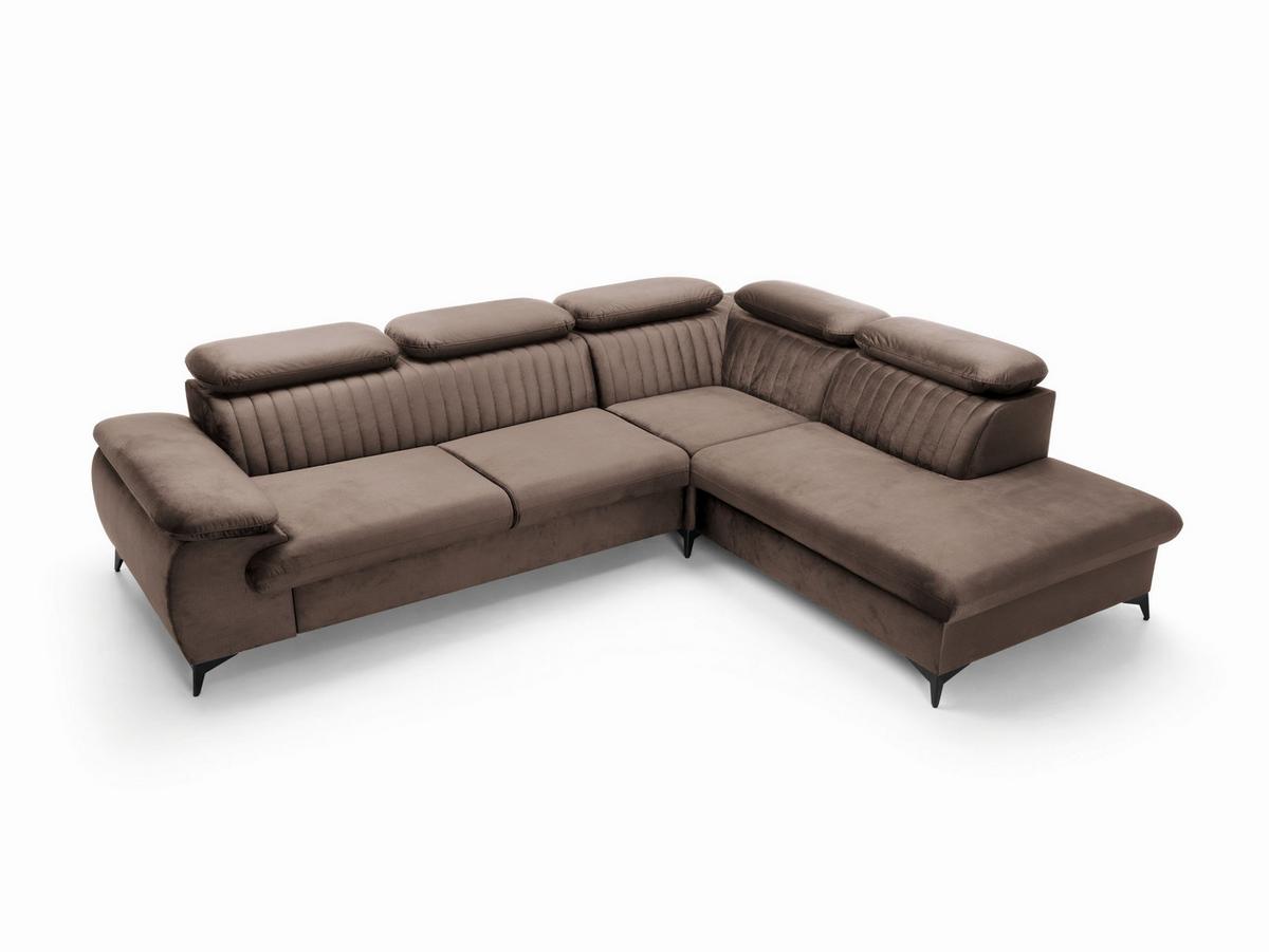 ECKSOFA FIORE Braun Velours-Stoff mit Schlaffunktion - Braun, Holz (275/221cm) - MASSENO