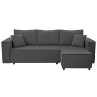 ECKSCHLAFSOFA Neapol mit Bettkasten, 255 cm, Cord-Stoff, Dunkelgrau - Dunkelgrau/Schwarz, Textil (256/148cm) - Beautysofa