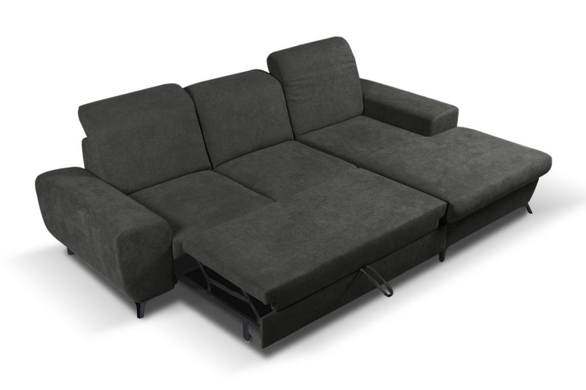 ECKSOFA LUCE R-S Grau Plüsch-Stoff mit Schlaffunktion - Grau, Holz (279/172cm) - MASSENO