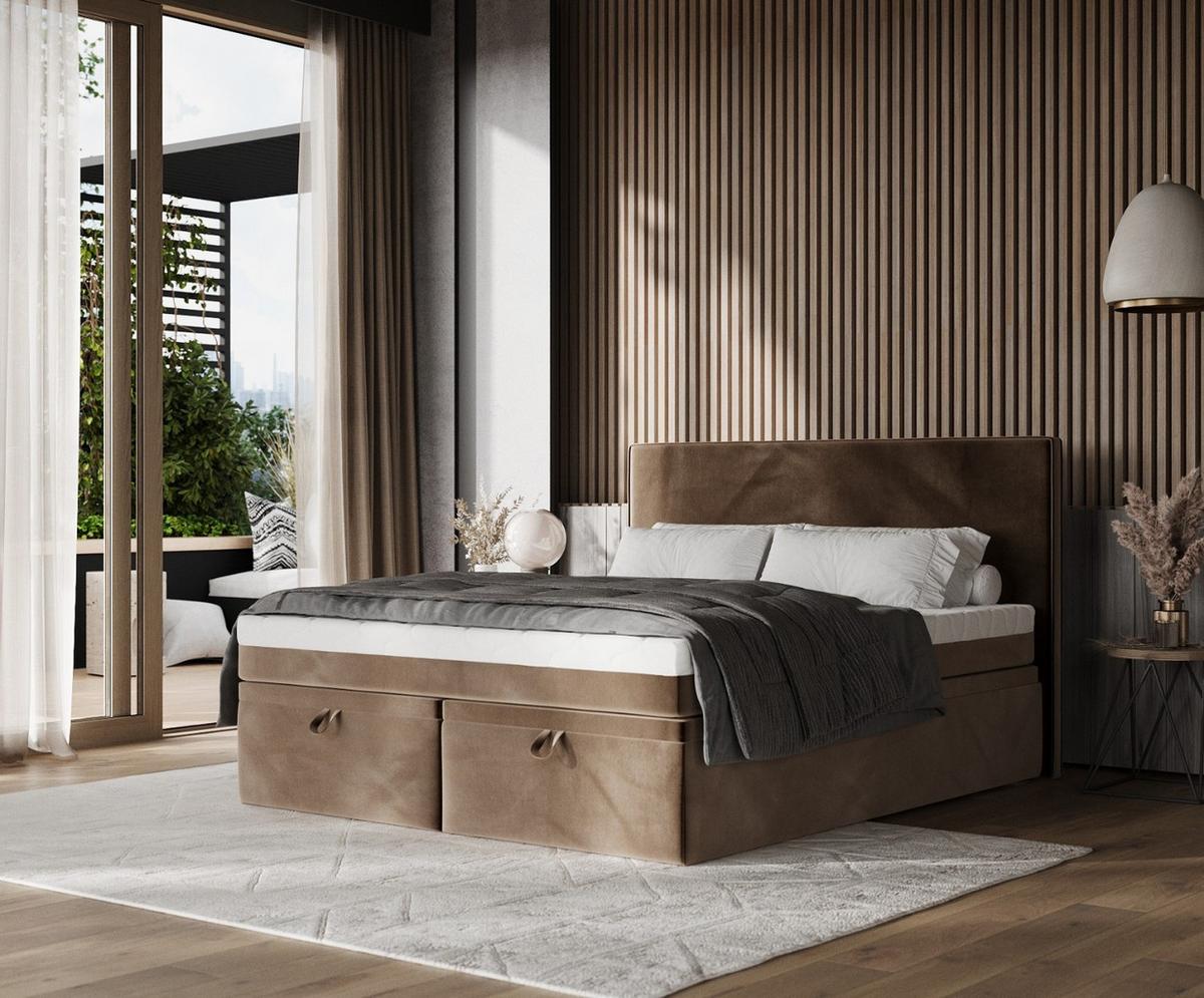 BOXBETT Zalla 140/200 cm Braun im Paros Stoff - Schwarz/Braun, Holz/Holzwerkstoff (140/200cm) - AltaBeds