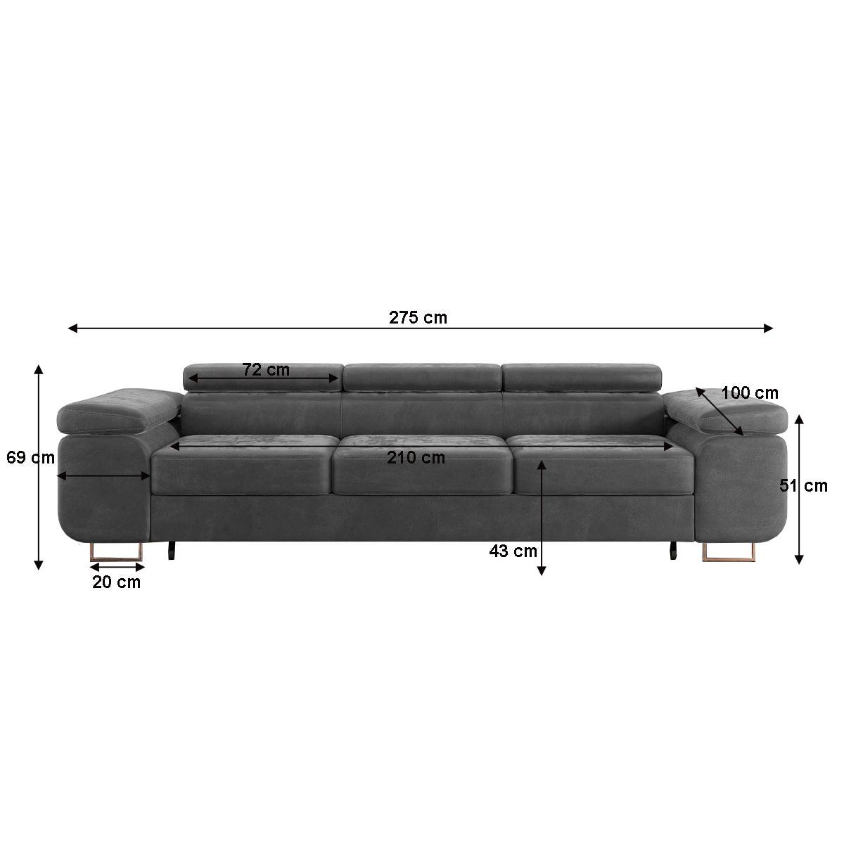 SCHLAFSOFA Lyam 3 Sitzplätze Dunkelgrau - Grau, Textil (275/69/100cm) - Petits-meubles