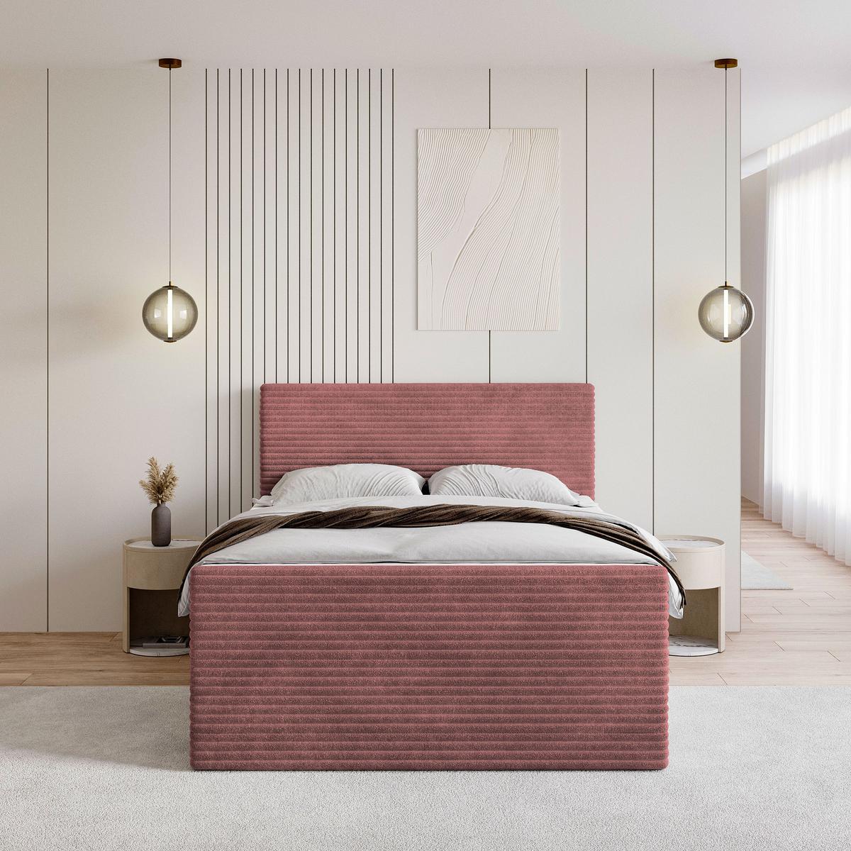 BOXBETT NOLEN 180x200 cm mit Matratze und Topper - Rosa - Rosa, Holz (180/200cm) - MASSENO