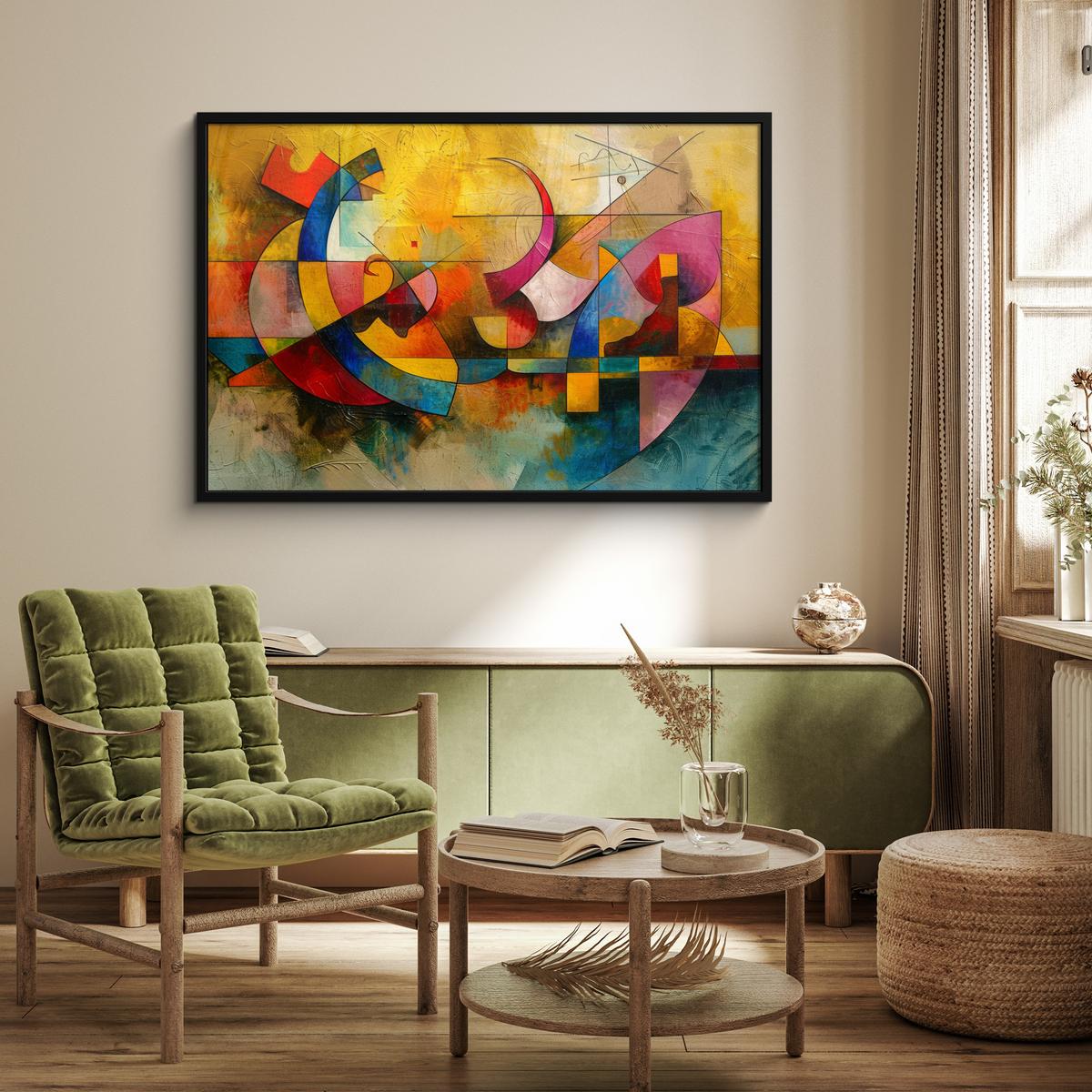 POSTER MIT RAHMENGERAHMTES BILD Kunst - Abstrakt - Modern 120x80 cm - Gelb, Papier (120/80cm) - MuchoWow