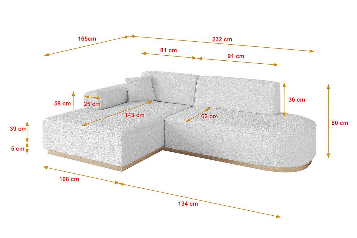 ECKSOFA Ottomane Links IREA-L1 - 232x165x80 cm Weiß - Weiß, Holzwerkstoff/Textil (232/165cm) - ALTDECOR
