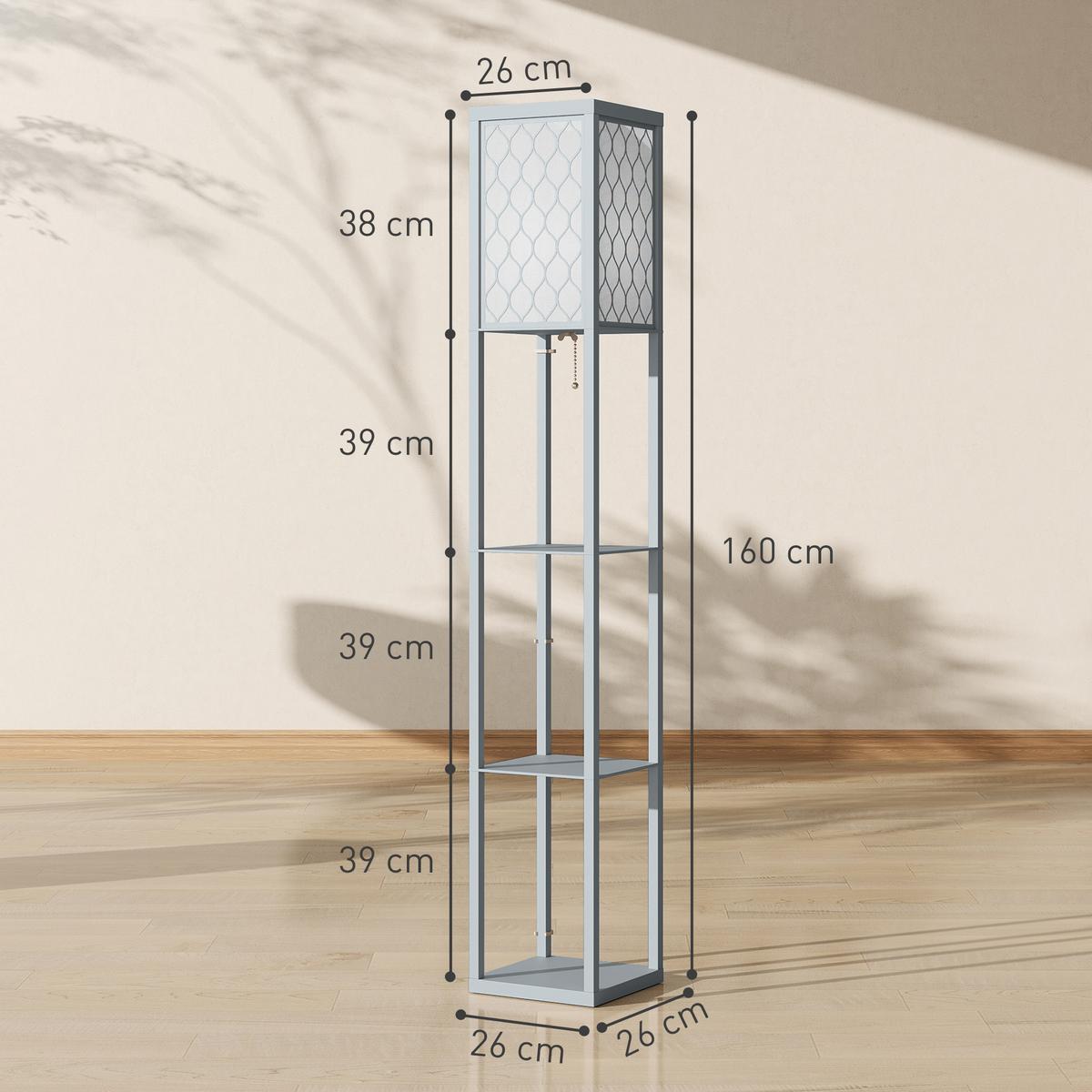 STEHLAMPE Dimmbar mit Regal E27 Fassung Hellgrau - Multicolor, Holzwerkstoff (26/26/160cm) - HOMCOM