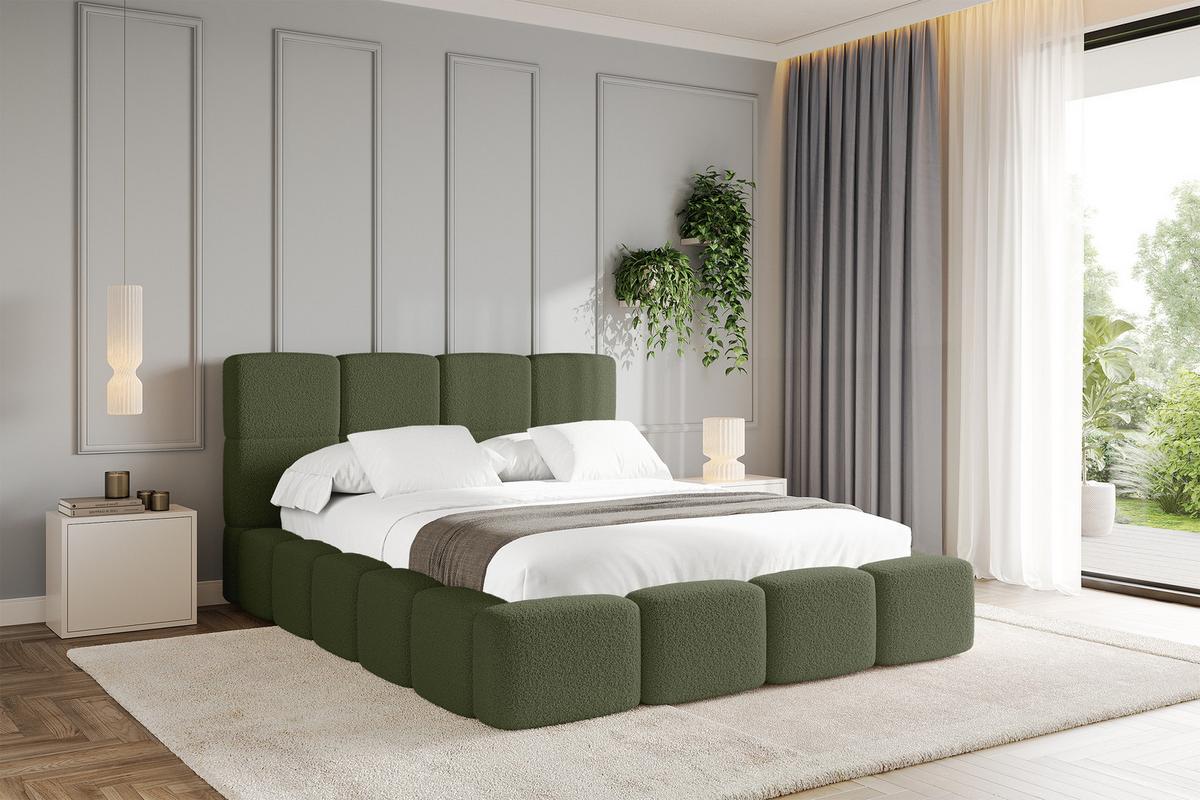 POLSTERBETT mit Bettkasten und Lattenrost mit Kopfteil, Boxbett ohne Matratze, mit Stauraum - NATA 160x200 Grün - Grün, Holzwerkstoff/Textil (160/200cm) - ALTDECOR