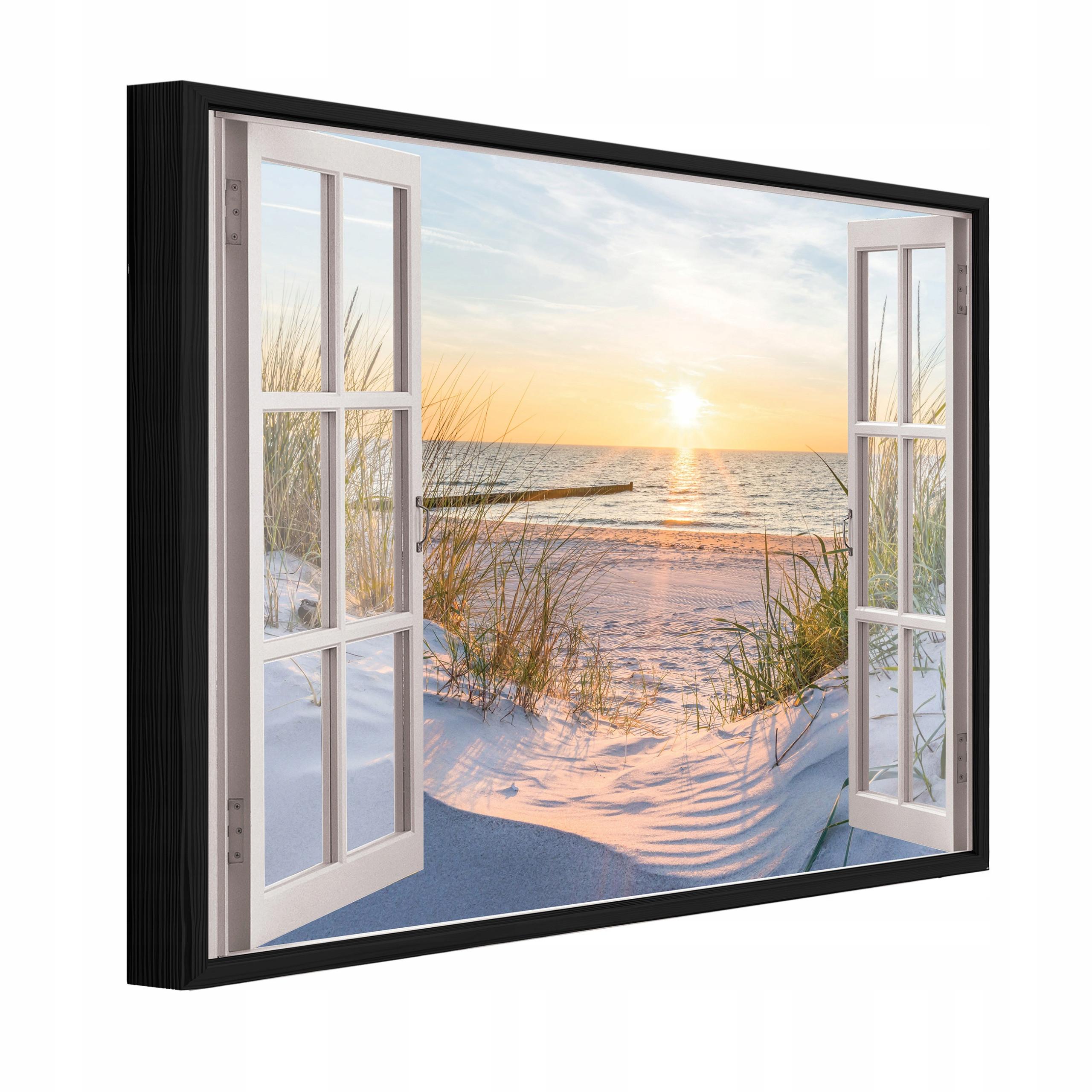 BILDER mit Rahmen Fenster Strand Beige 100x70 cm - Multicolor, Holzwerkstoff (100/70cm) - Wallarena