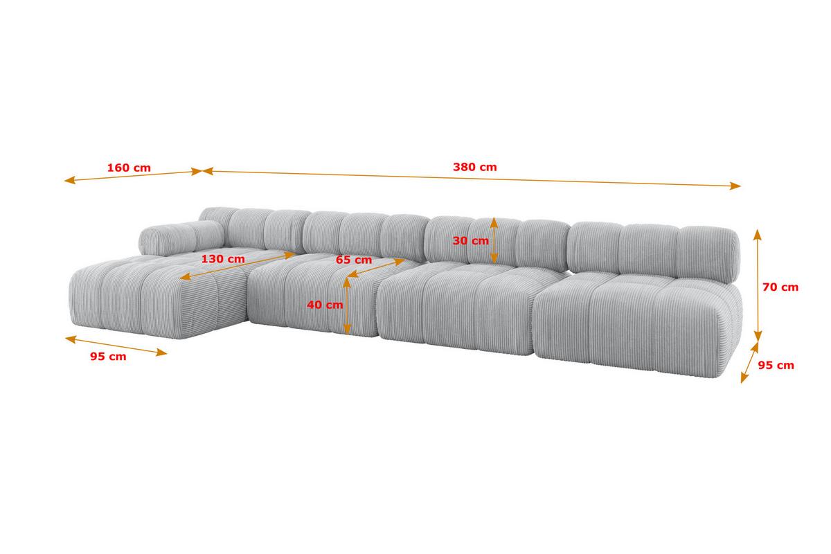 ECKSOFA modulares Sofa Razon-L3 - 380x160x70 cm Grau Cord - Grau, Holzwerkstoff/Textil (380/160cm) - ALTDECOR