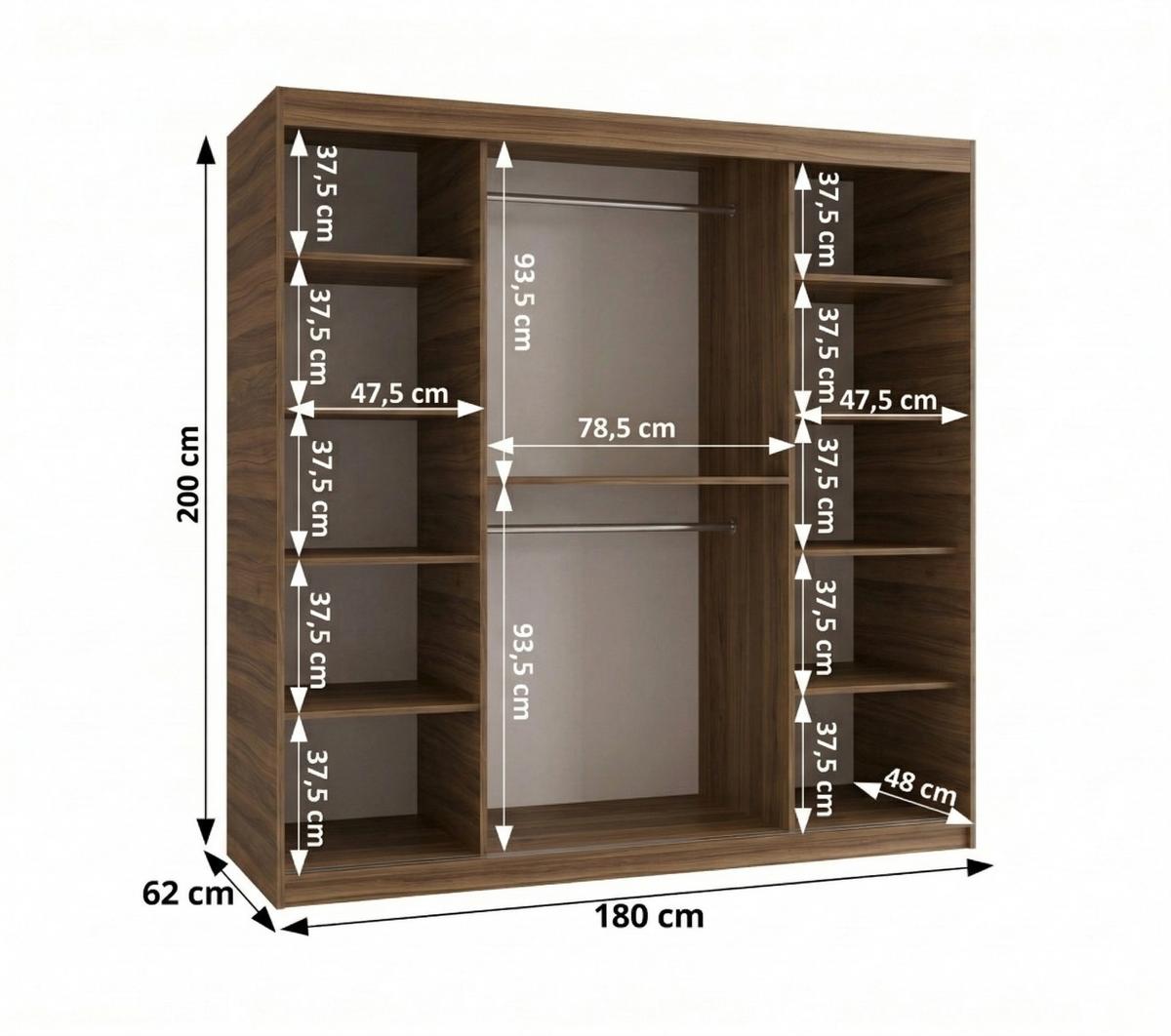 SCHIEBETÜRENSCHRANK mit Spiegel ULTRA 200/180/62 2-türig - Silberfarben/Walnussfarben, Holz (180/200/62cm) - MÖBEL KRYSPOL