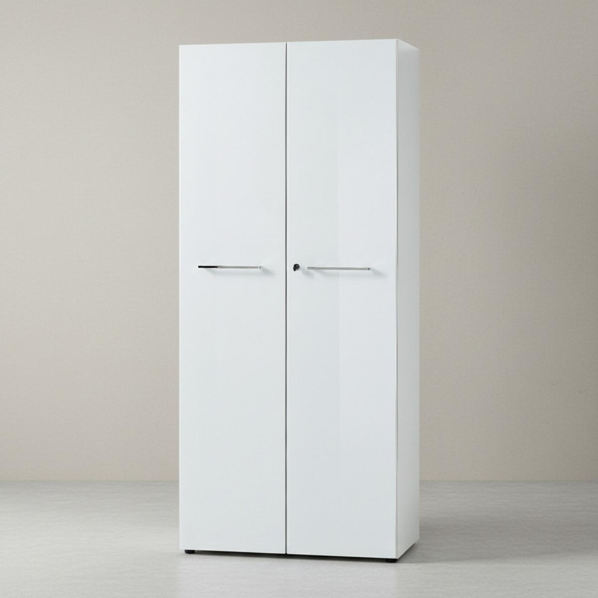 BÜRO-SET MUENCHEN 2-teilig Weiß | Schrank & Regal 5 OH | Glas Front & Abschließbar - Weiß, Holzwerkstoff/Metall (145/196/37cm) - KADIMA DESIGN