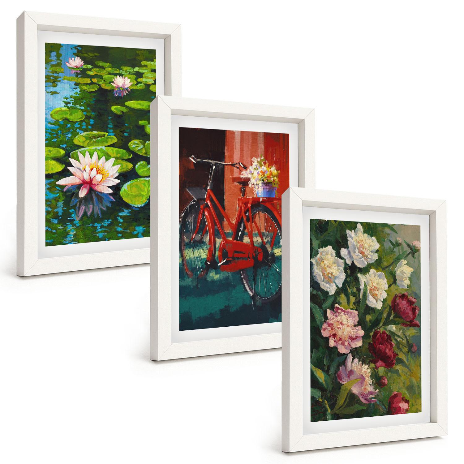 BILDER SET 3er Set - 20x30 cm Weißer Rahmen - Lilien im Garten, bunte Blumen - Weiß, Kunststoff (20/30cm) - TULUP