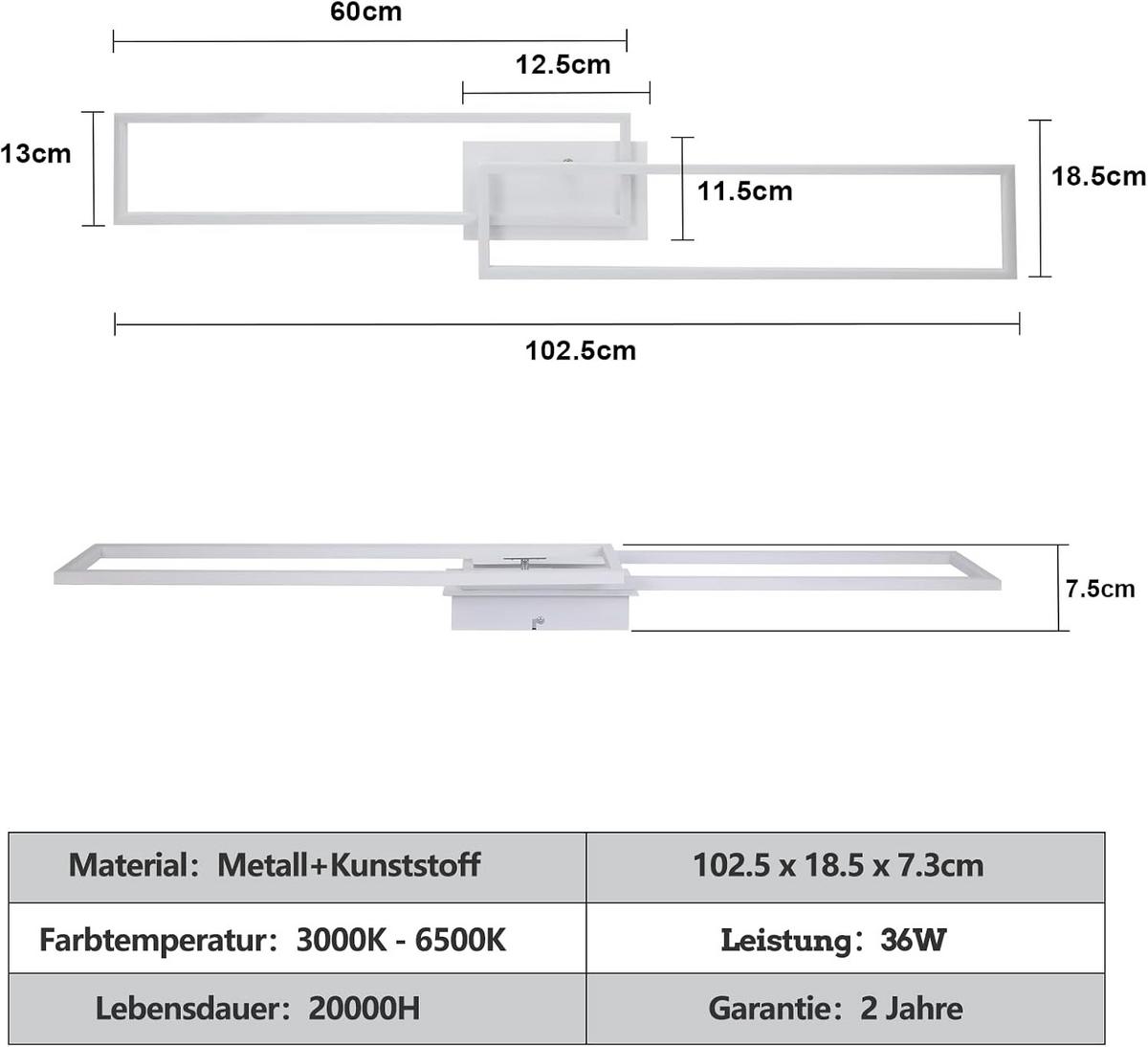 LED-DECKENLEUCHTE Ragnor 102.5/18.5/7.3 cm - Weiß, Metall (102.5/18.5/7.3cm) - ZMH