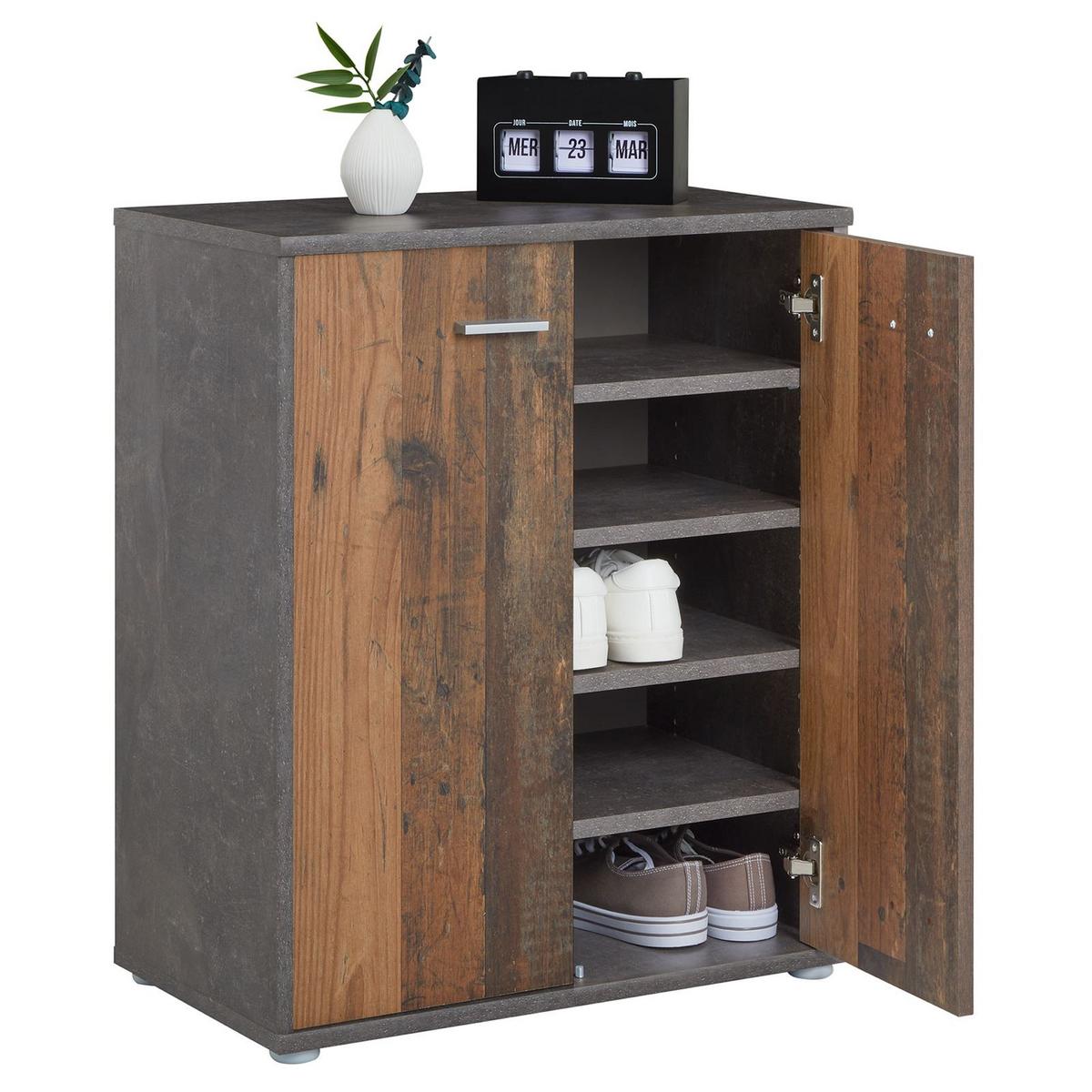 SCHUHSCHRANK LENNIS Old Style/Beton dunkel - Dunkelgrau/Dunkelbraun, Holzwerkstoff (60/70/35cm) - CARO-Möbel