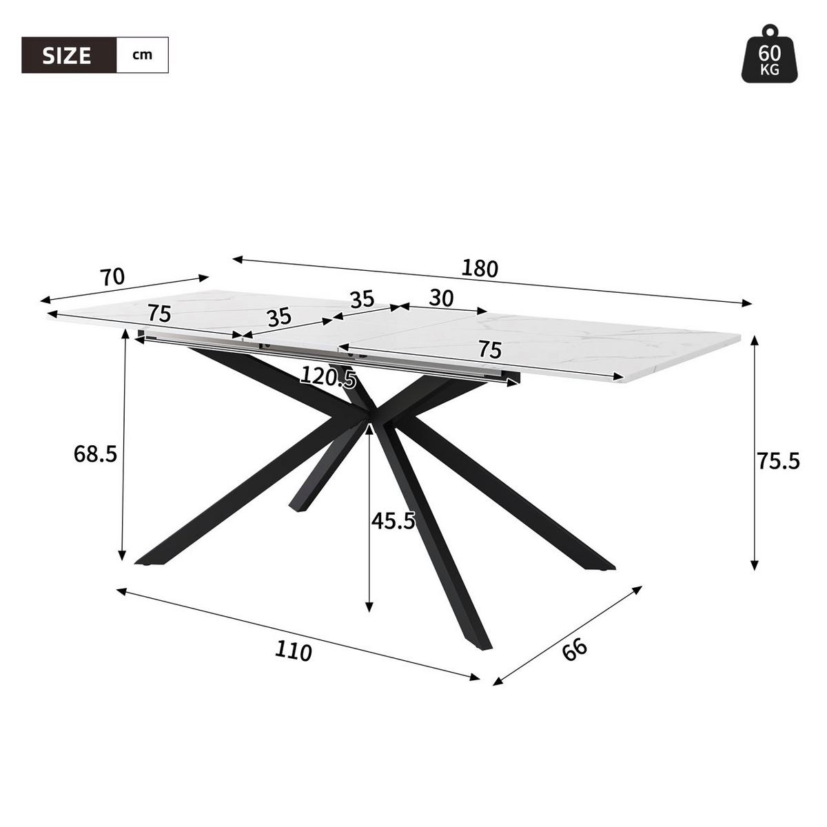 ESSTISCH ausziehbar 150–180 cm in Marmor-Optik - Grau, Holzwerkstoff (70/180/76cm) - Urban Meuble